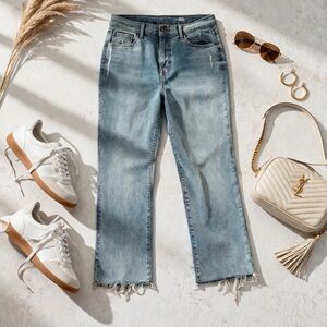 Kensie The Juliet High Rise Slim Cropped Raw Hem Jeans Light Wash 31